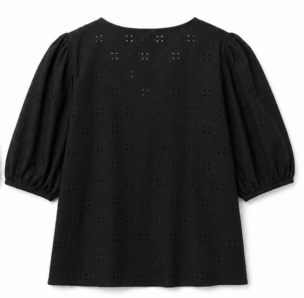 Black broderie-anglaise blouse, H&M - Size XXL