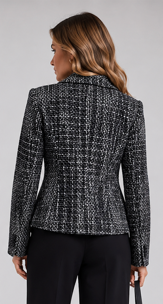 Black/white tweed bouclé blazer, BLU AQUA – size 14