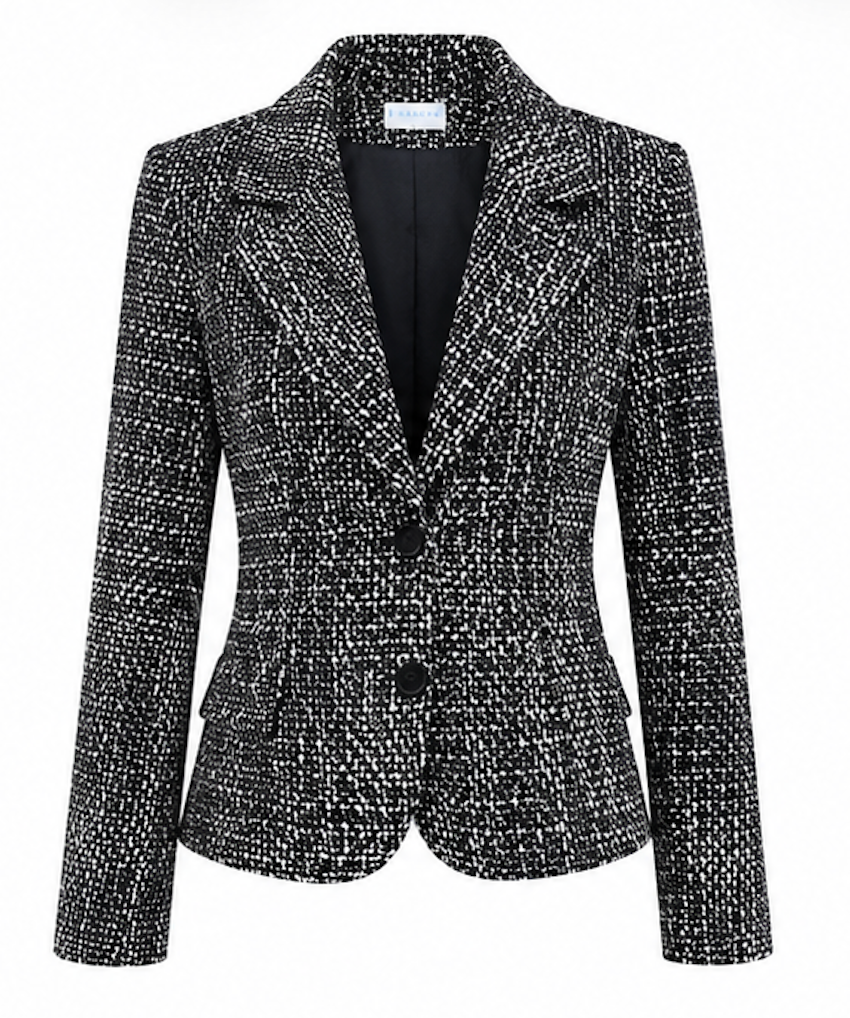 Black/white tweed bouclé blazer, BLU AQUA – size 14