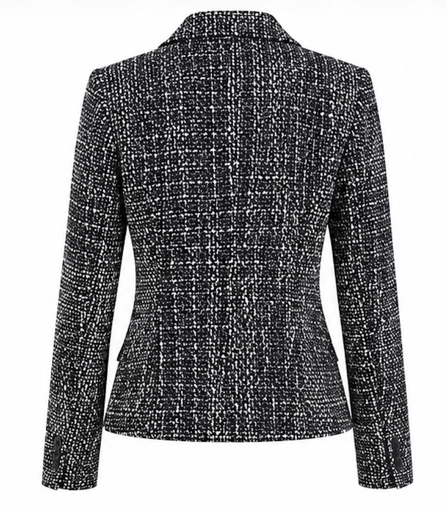 Black/white tweed bouclé blazer, BLU AQUA – size 14