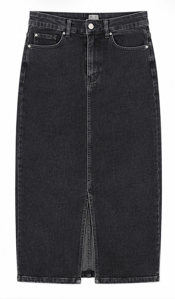 Washed black denim midi skirt with front slit, Denim Co. – EU 36