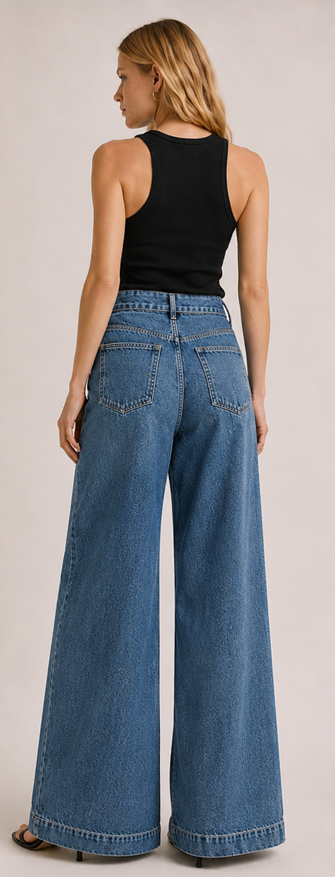 Denim wide Jeans with Tie-Belt, Bershka - Size EU 36