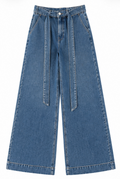 Denim wide Jeans with Tie-Belt, Bershka - Size EU 36