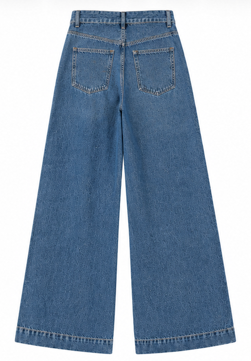 Denim wide Jeans with Tie-Belt, Bershka - Size EU 36