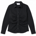 Black Crinkle Ruffle Button-Down Blouse, SELECTED FEMME - Size M