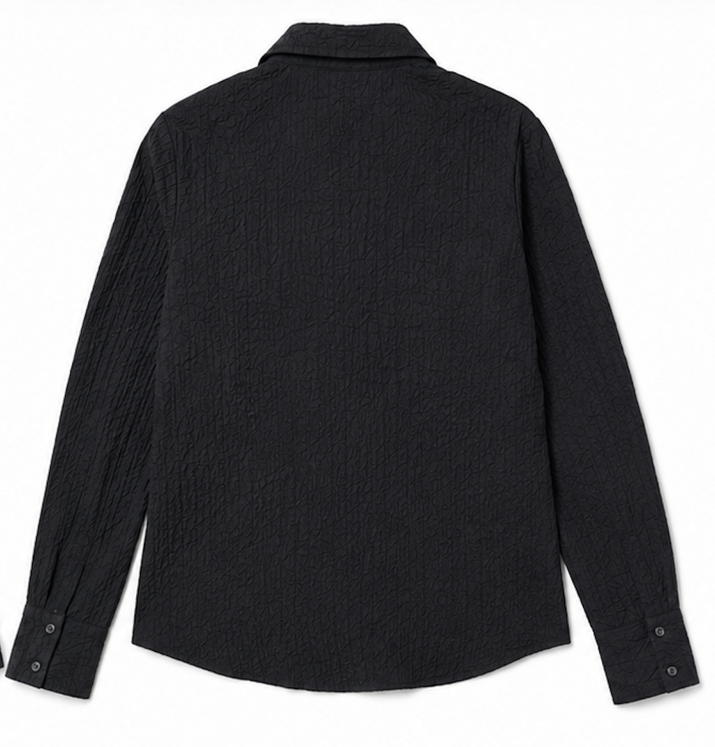Black Crinkle Ruffle Button-Down Blouse, SELECTED FEMME - Size M