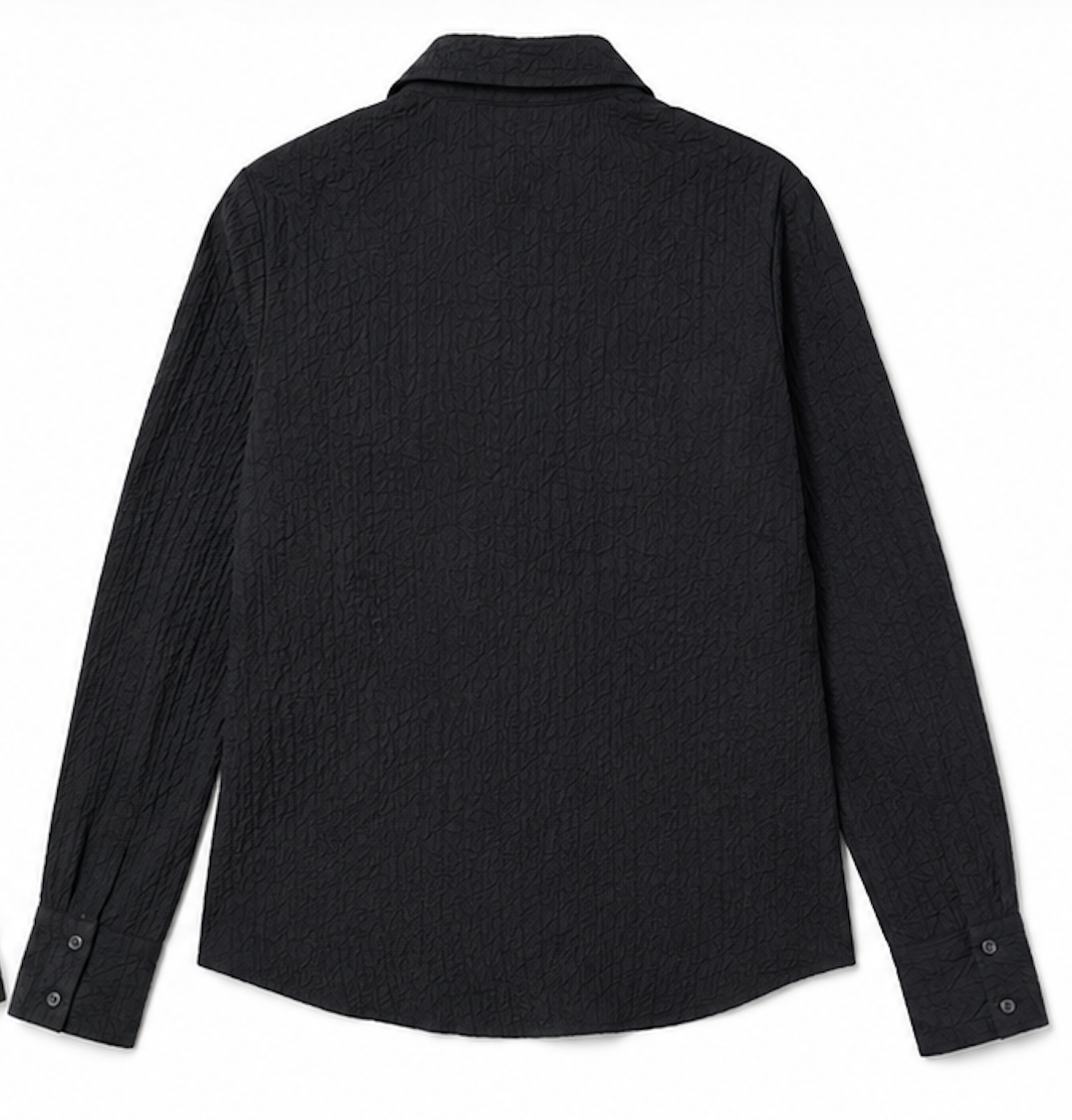 Black Crinkle Ruffle Button-Down Blouse, SELECTED FEMME - Size M
