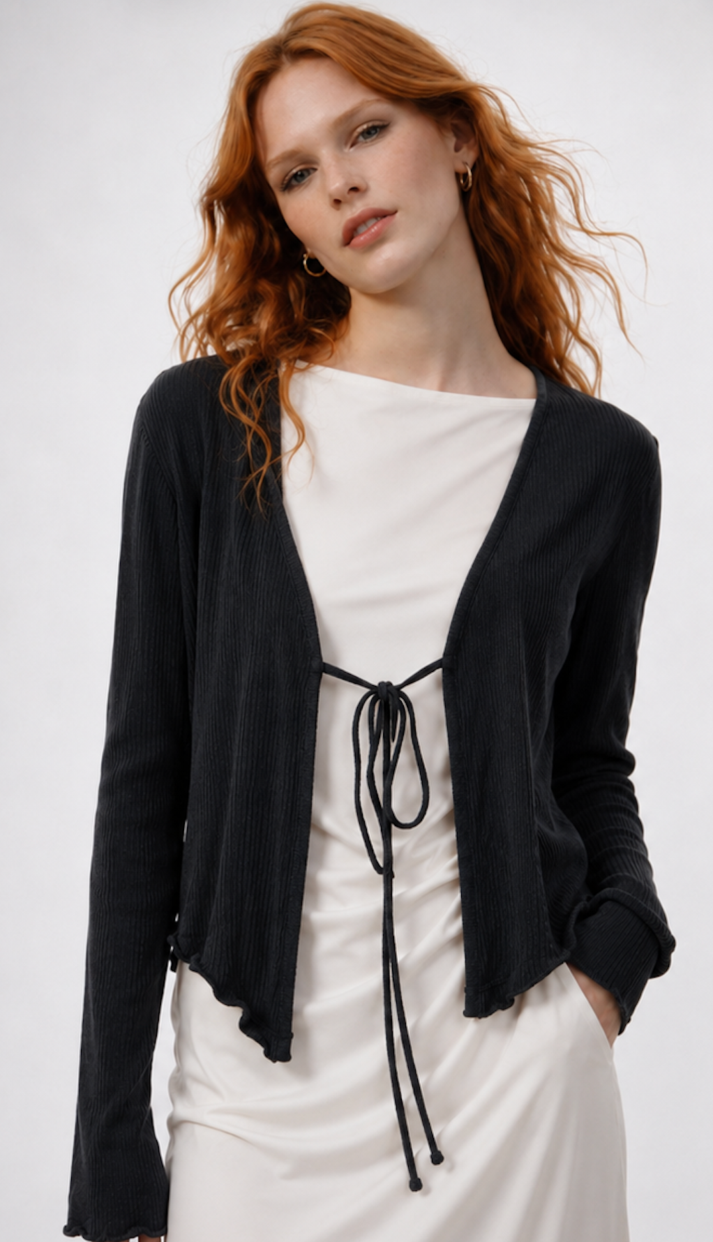Ribbed tie-front cardigan, Monki  – Size S