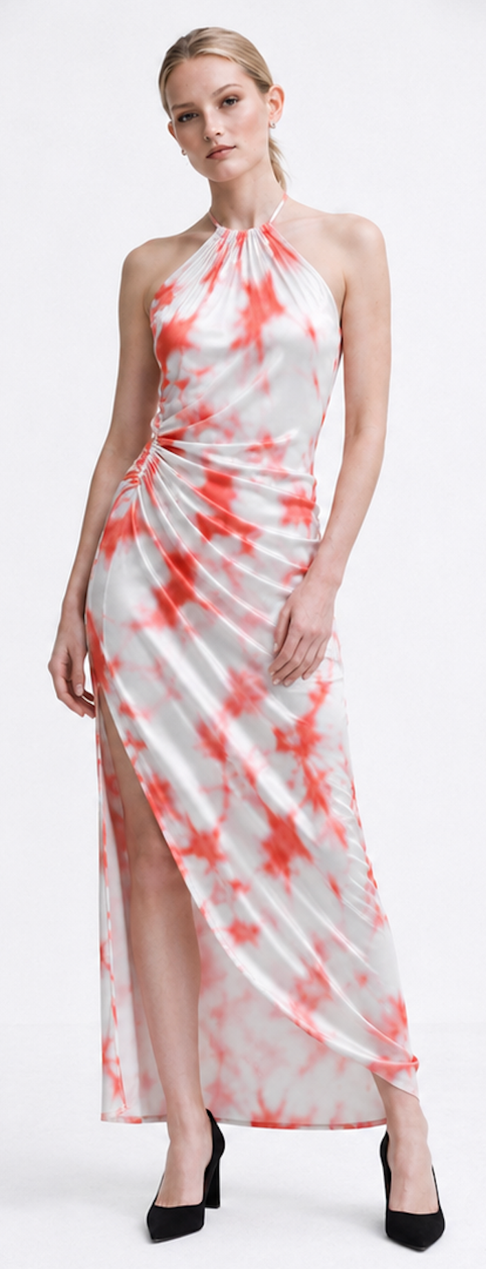 Ruched halter midi dress, Bershka – Size M