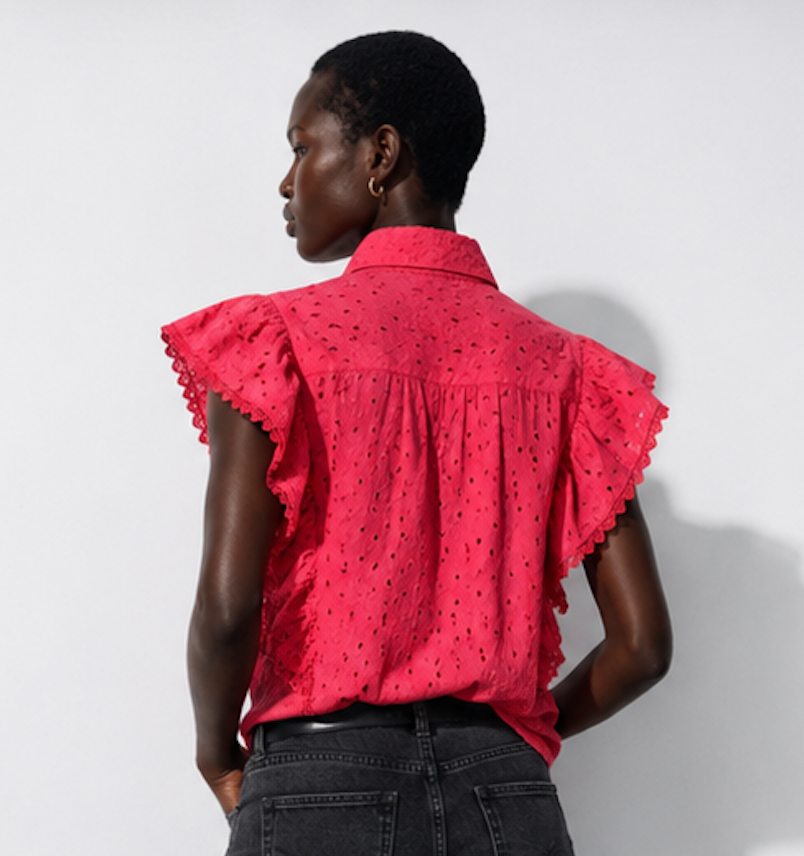 Coral Anglaise ruffle-blouse, Y.A.S - Size S