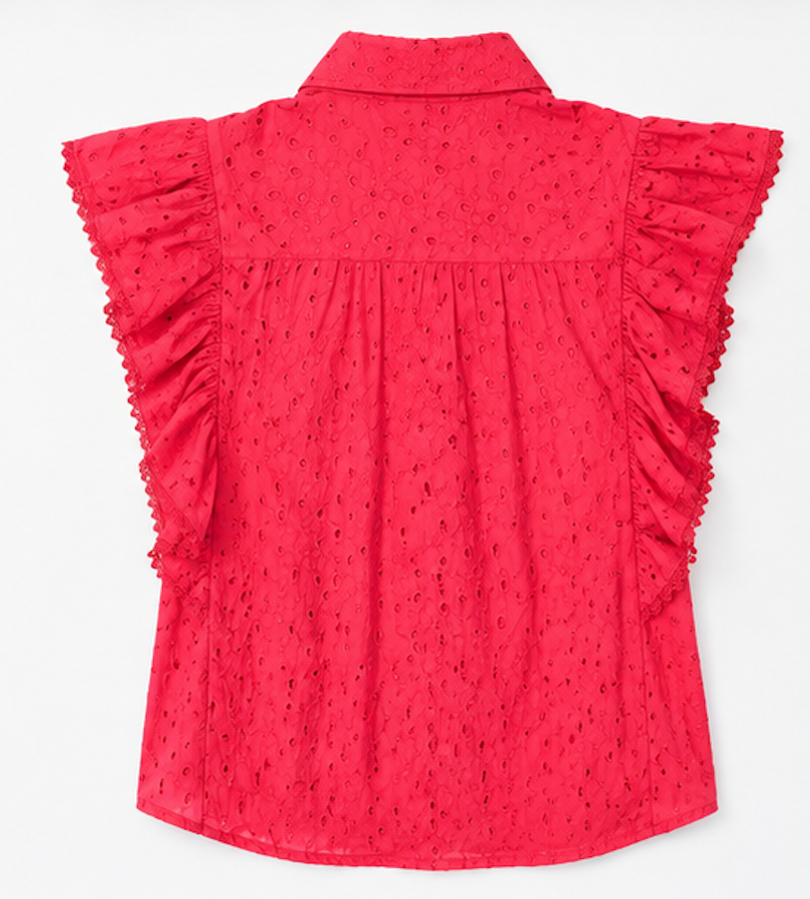 Coral Anglaise ruffle-blouse, Y.A.S - Size S