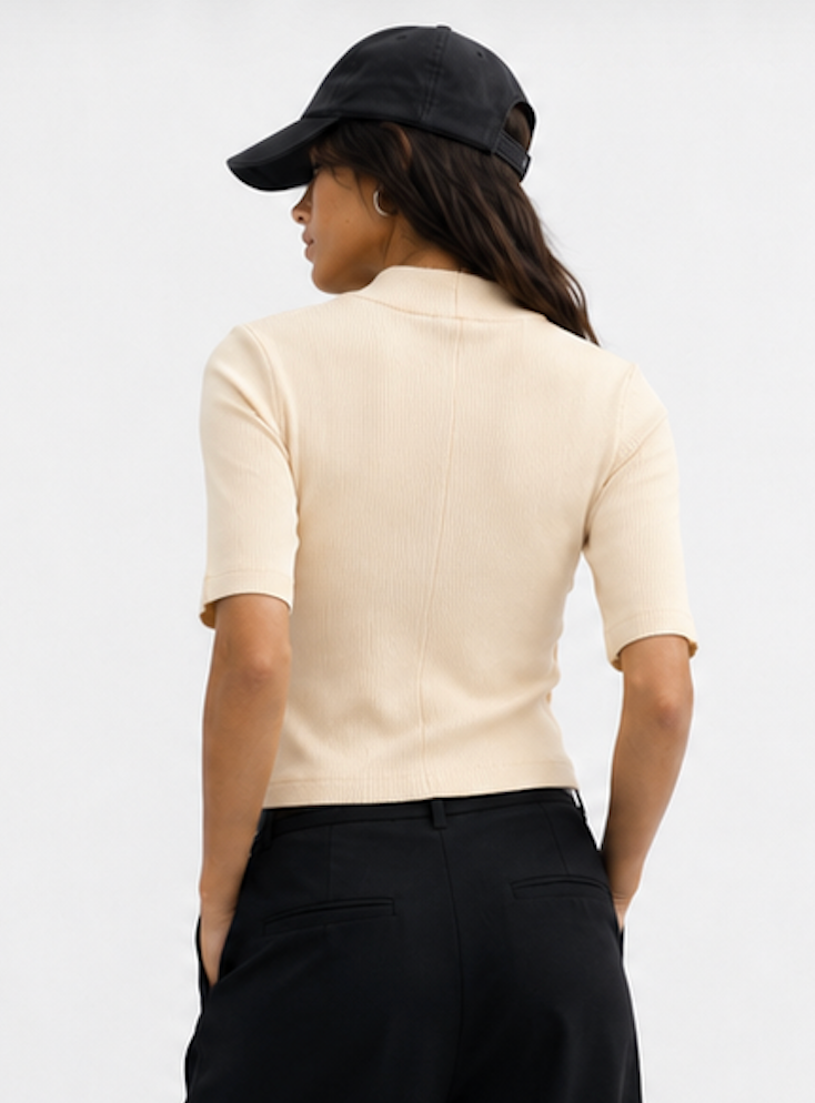 Ribbed Mock-neck Short Sleeve Tee, Won Hundred - Size S