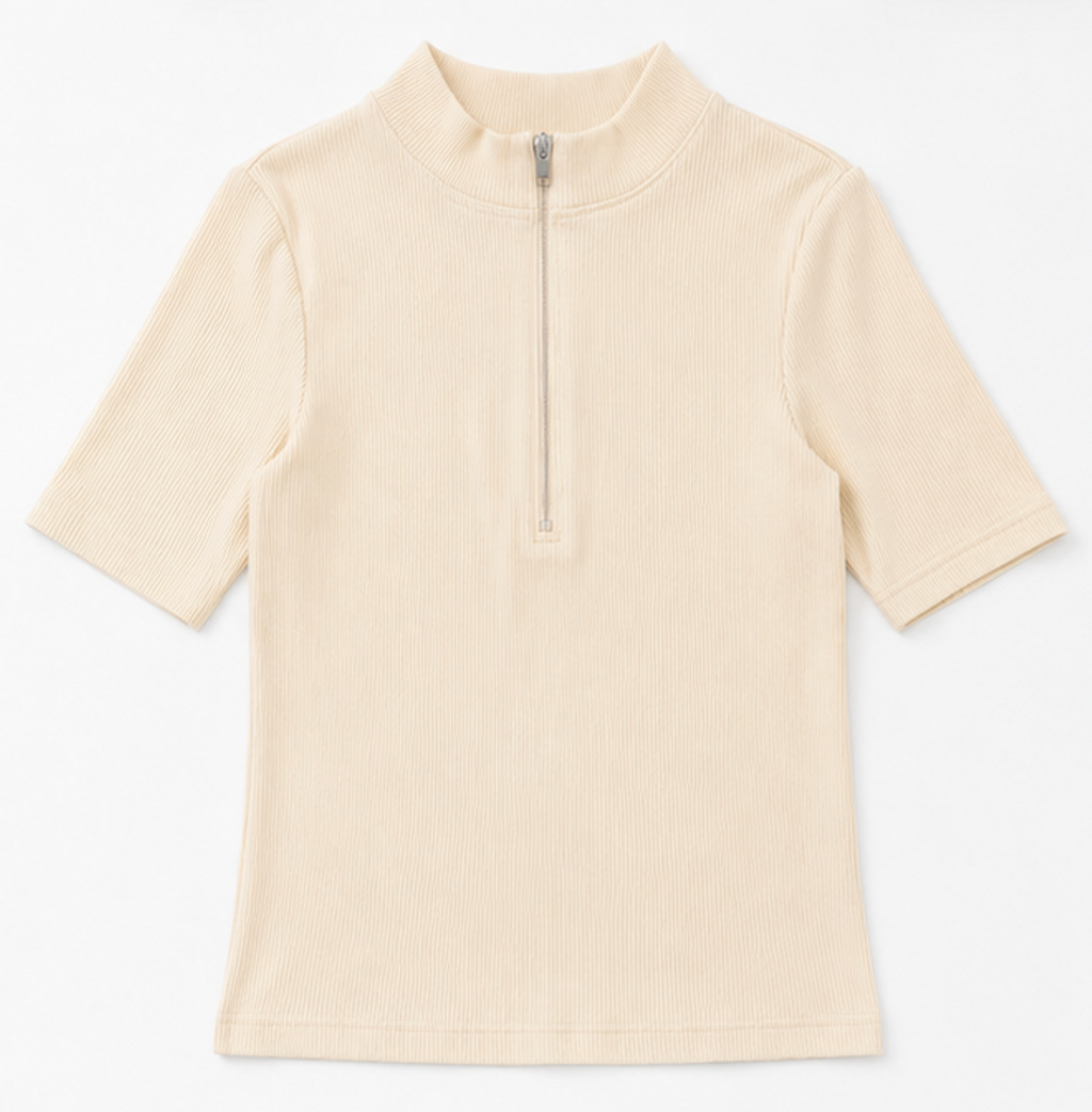 Ribbed Mock-neck Short Sleeve Tee, Won Hundred - Size S