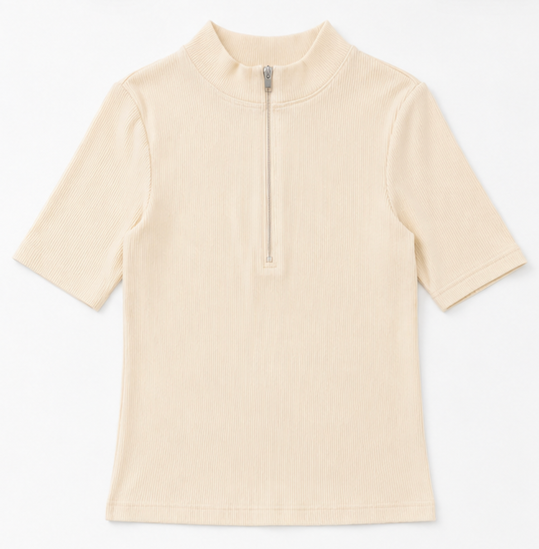Ribbed Mock-neck Short Sleeve Tee, Won Hundred - Size S