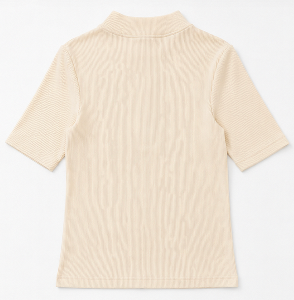 Ribbed Mock-neck Short Sleeve Tee, Won Hundred - Size S