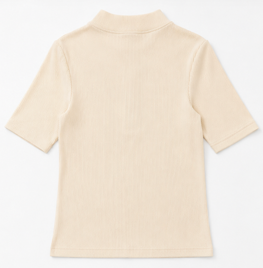 Ribbed Mock-neck Short Sleeve Tee, Won Hundred - Size S