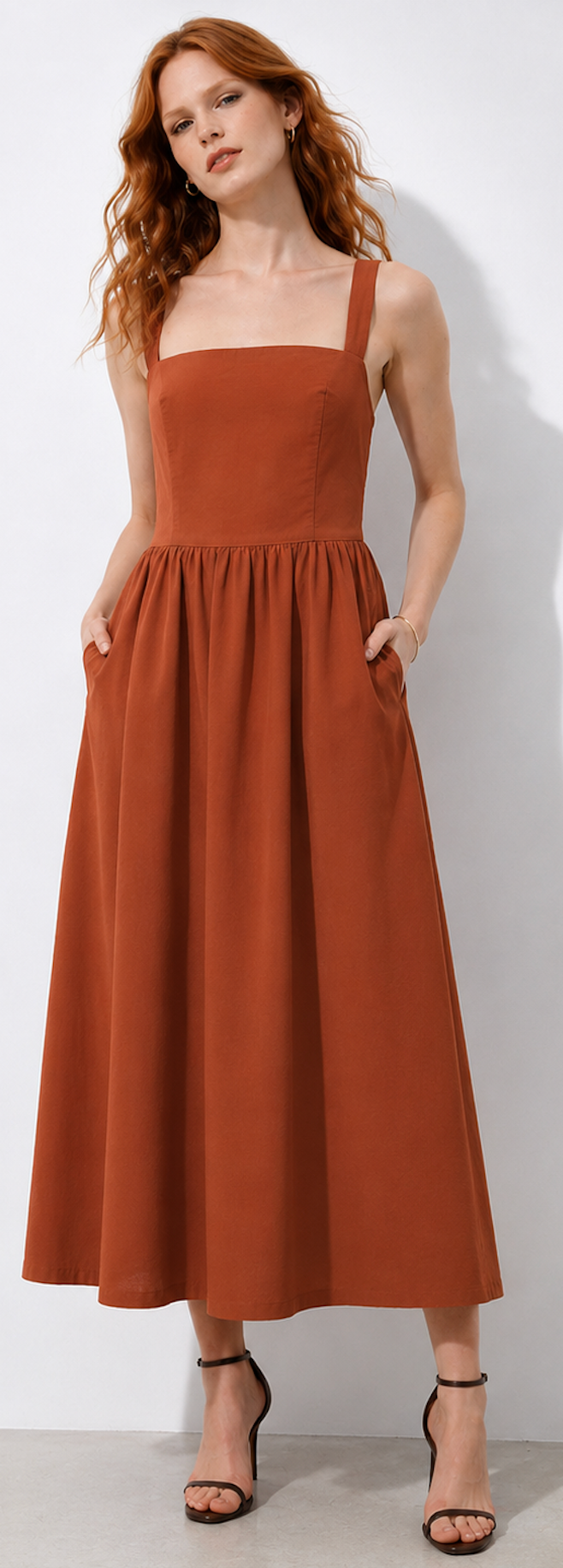 Rust Orange midi Dress, Uniqlo- Size  XS