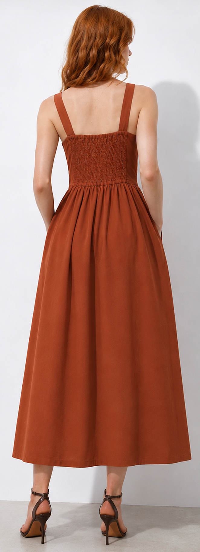 Rust Orange midi Dress, Uniqlo- Size  XS
