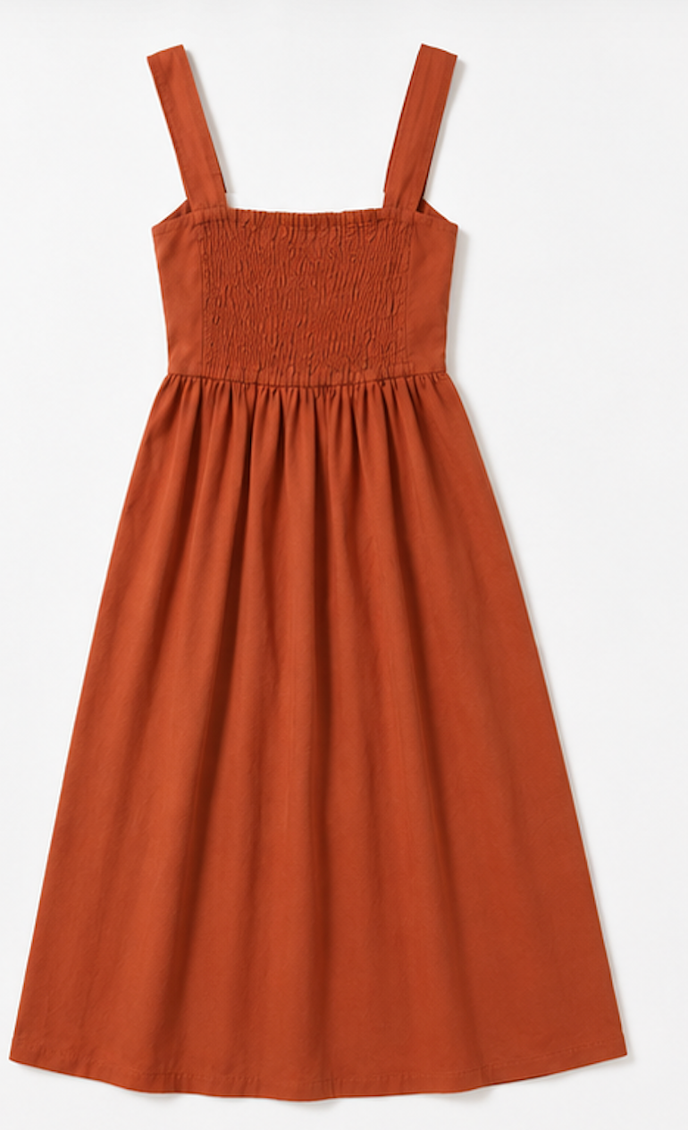 Rust Orange midi Dress, Uniqlo- Size  XS