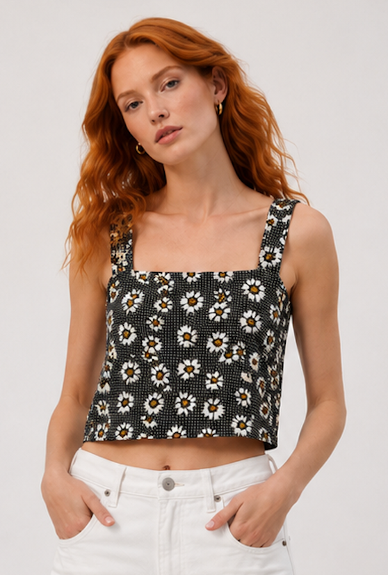 Daisy Print Crop Top, Topshop – Size S