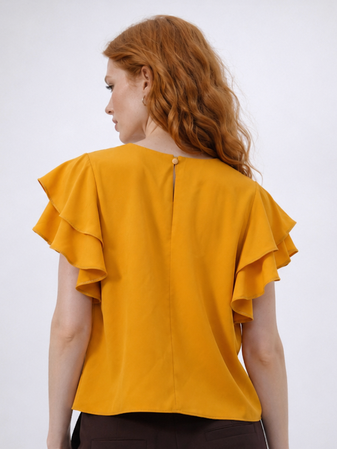 Mustard Ruffle-Sleeve Blouse - Size S
