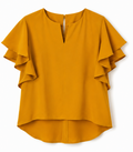 Mustard Ruffle-Sleeve Blouse - Size S