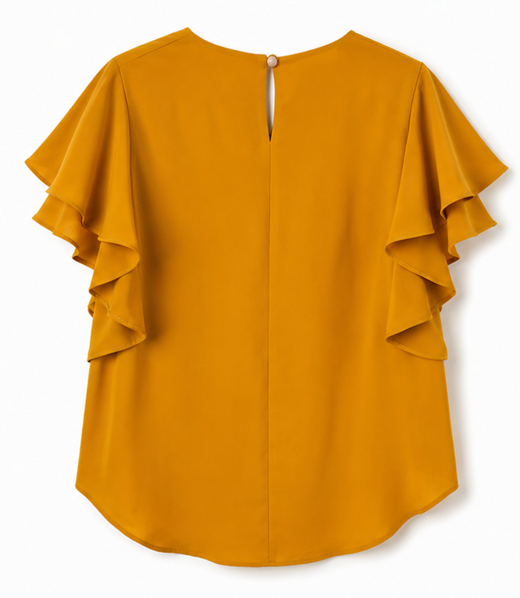 Mustard Ruffle-Sleeve Blouse - Size S