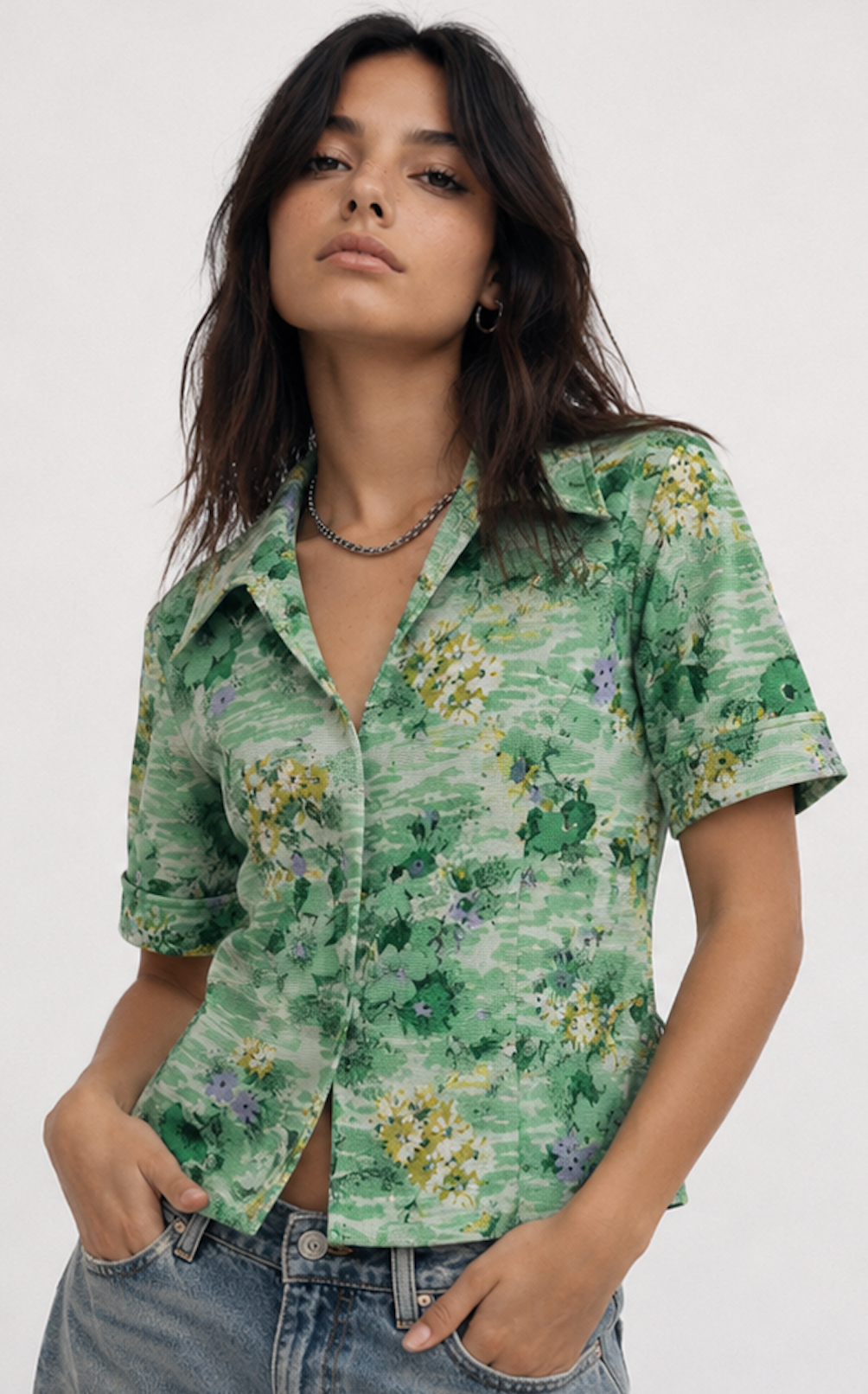 Vintage-Style Short Sleeve Blouse - Size M