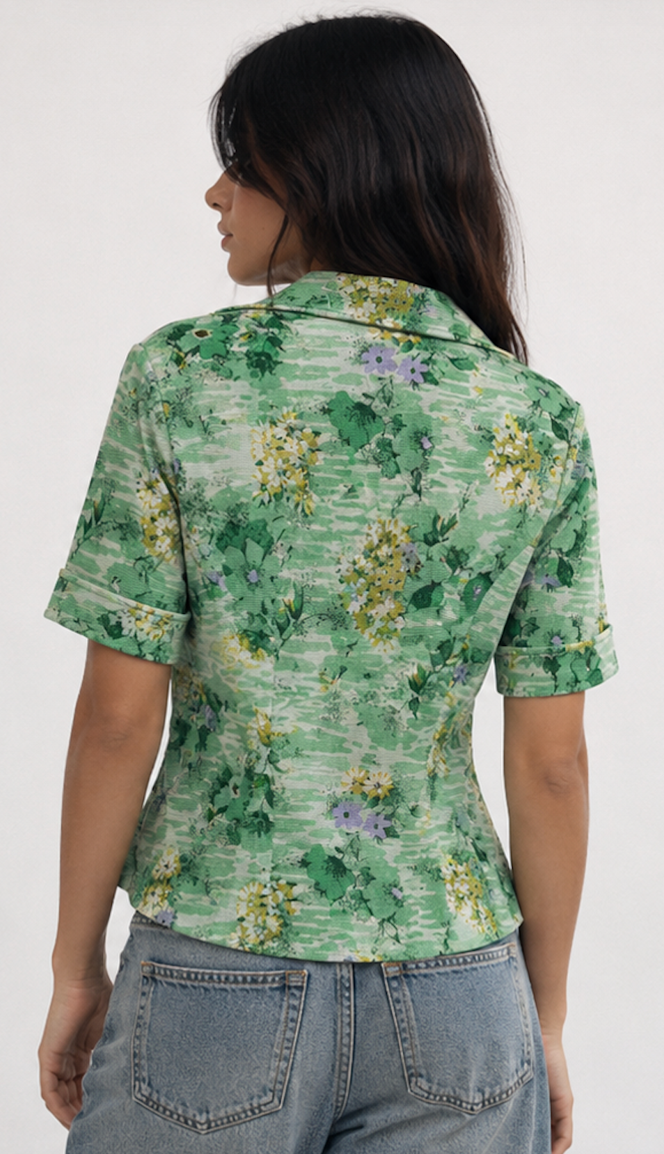 Vintage-Style Short Sleeve Blouse - Size M