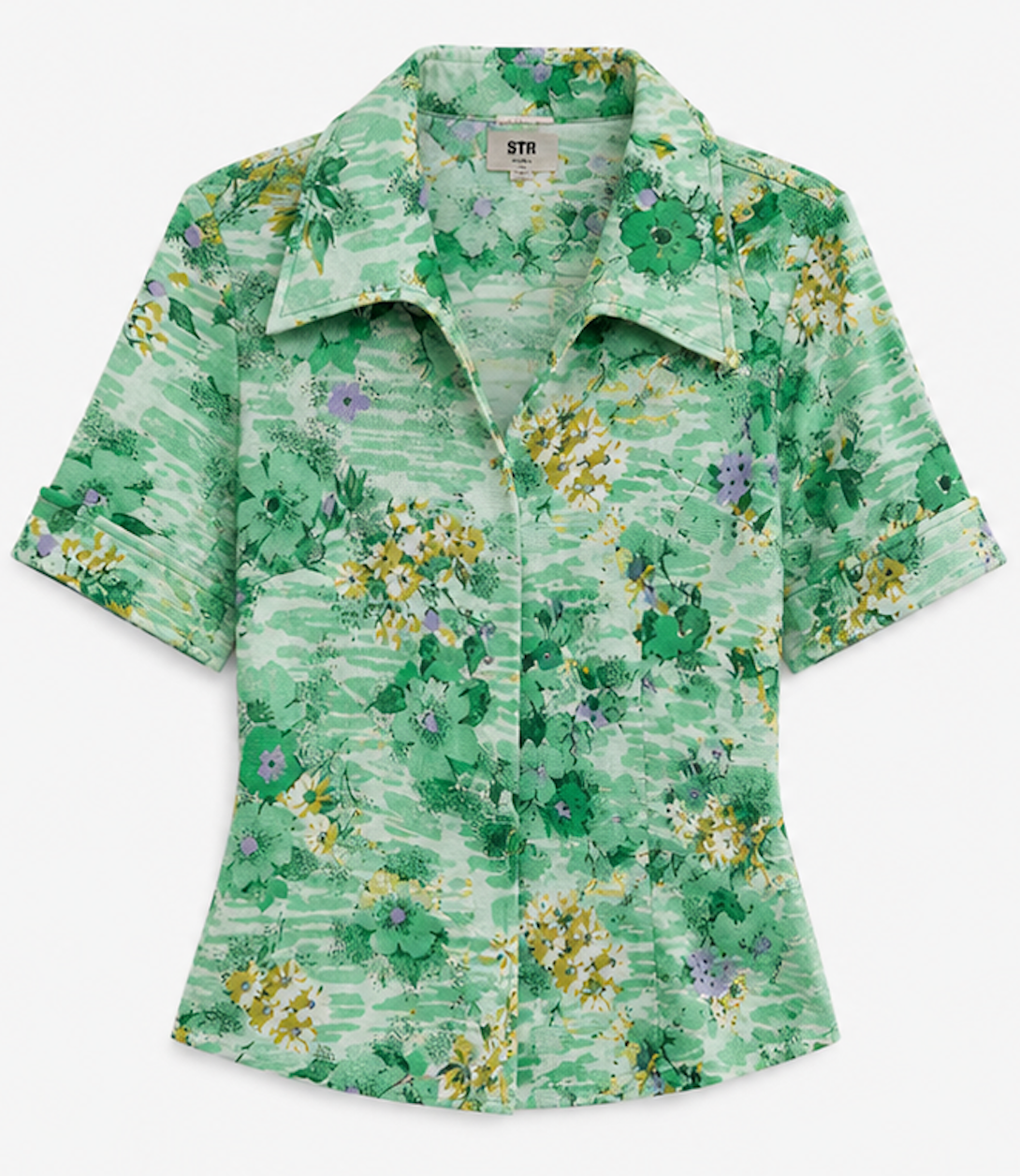 Vintage-Style Short Sleeve Blouse - Size M