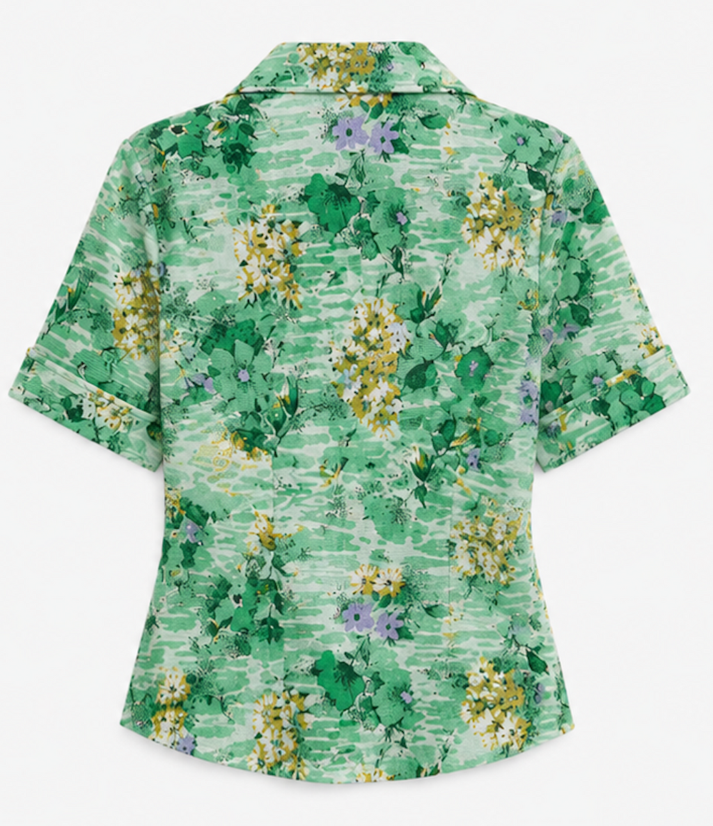 Vintage-Style Short Sleeve Blouse - Size M