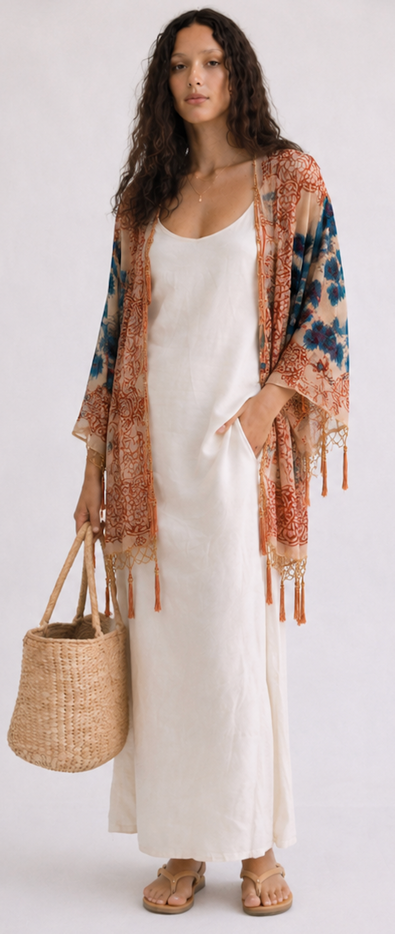 Kimono Jacket with Beaded Tassels - Size M