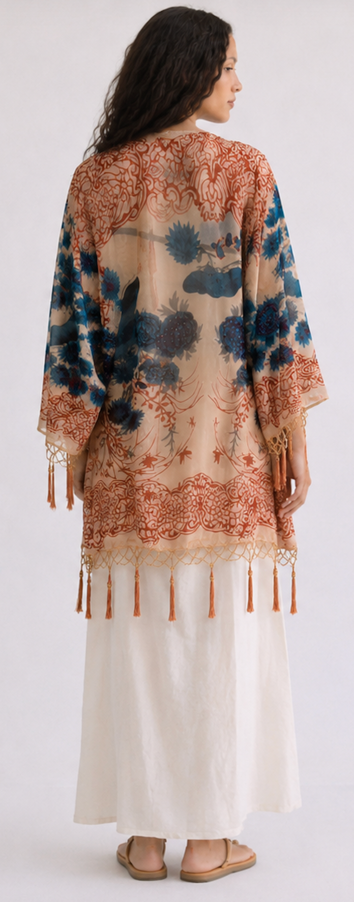 Kimono Jacket with Beaded Tassels - Size M