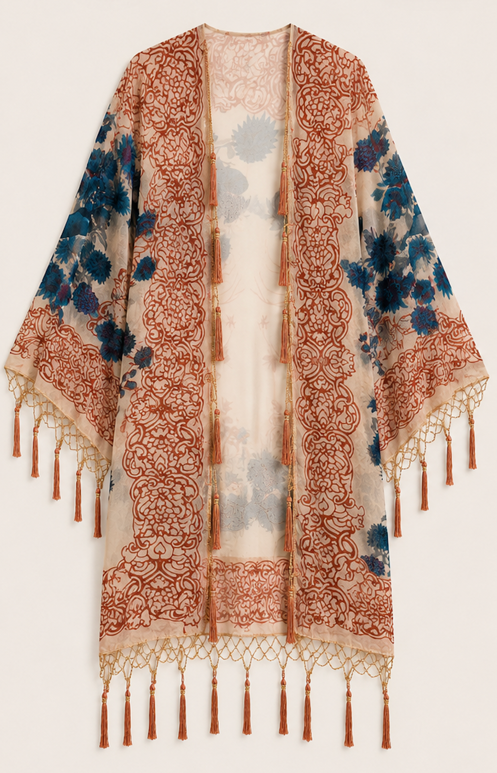 Kimono Jacket with Beaded Tassels - Size M