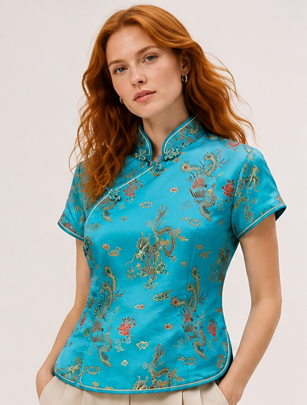 Cheongsam Blouse with mandarin Collar - Size M