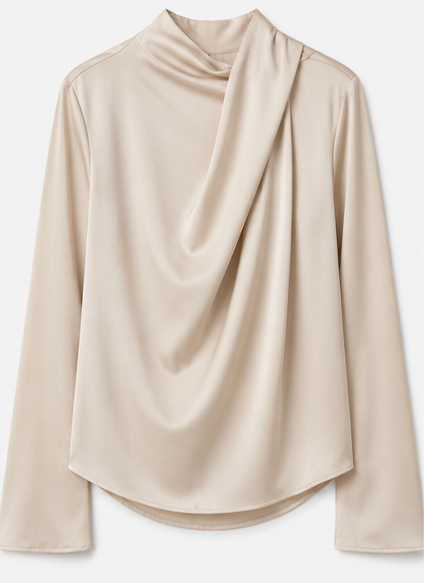 Champagne Draped Scarf-Neck Blouse, H&M - Size S