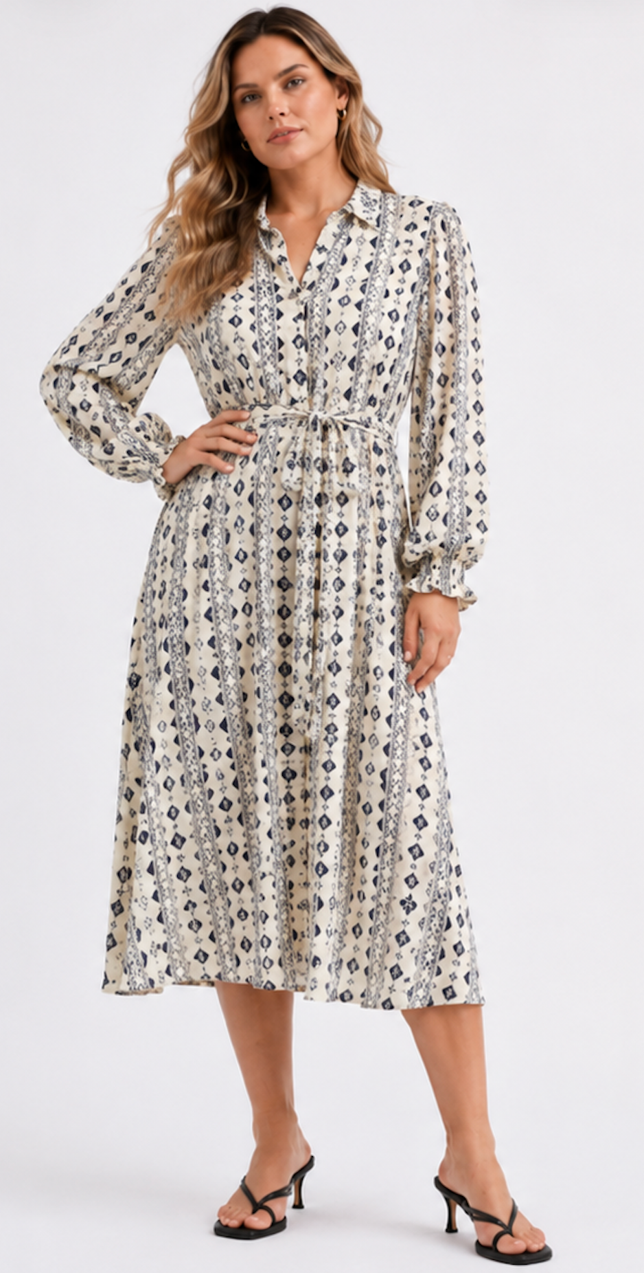 Pattern Shirt Dress with Belt, ISAY - Size L