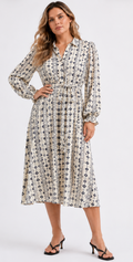 Pattern Shirt Dress with Belt, ISAY - Size L