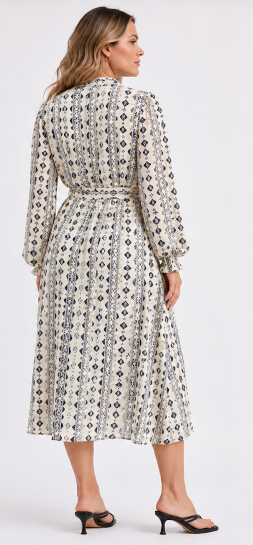 Pattern Shirt Dress with Belt, ISAY - Size L