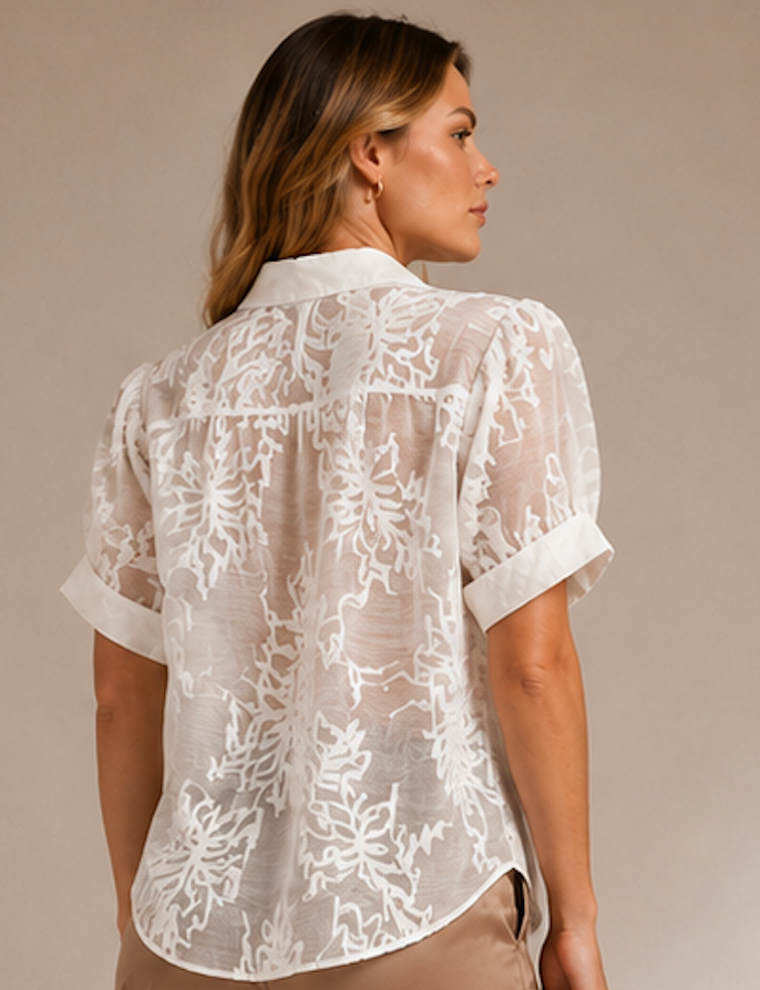 Sheer Floral Short-sleeve Blouse, Lipsy London - Size L
