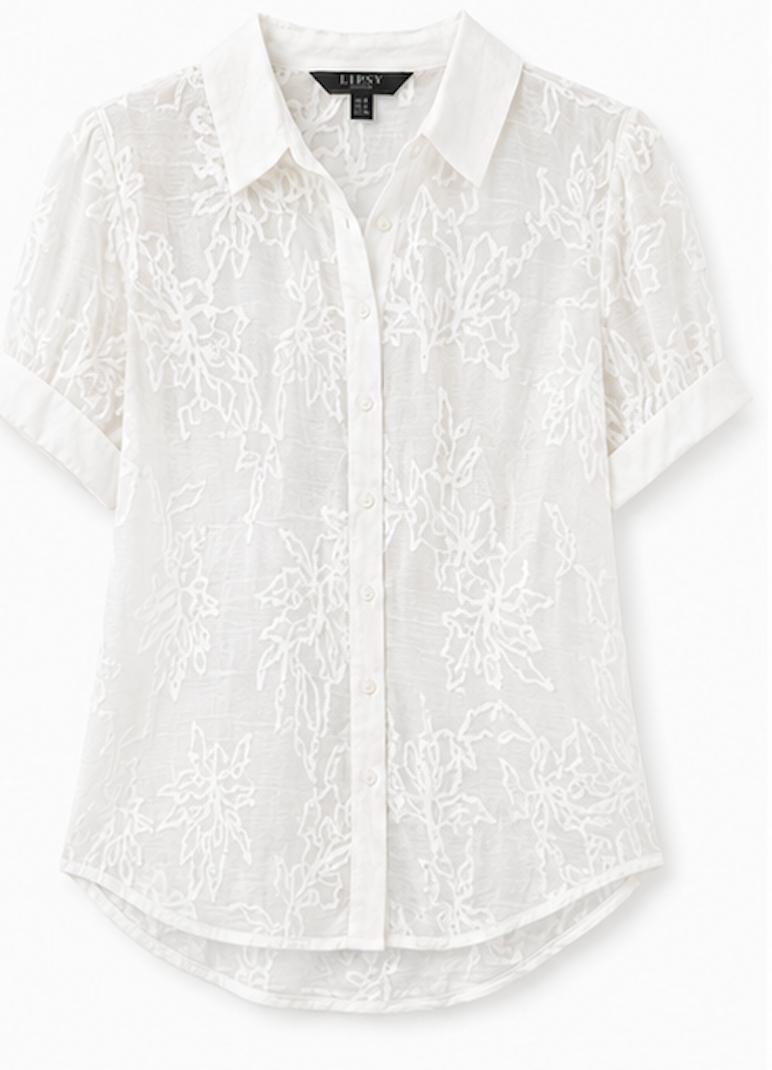 Sheer Floral Short-sleeve Blouse, Lipsy London - Size L