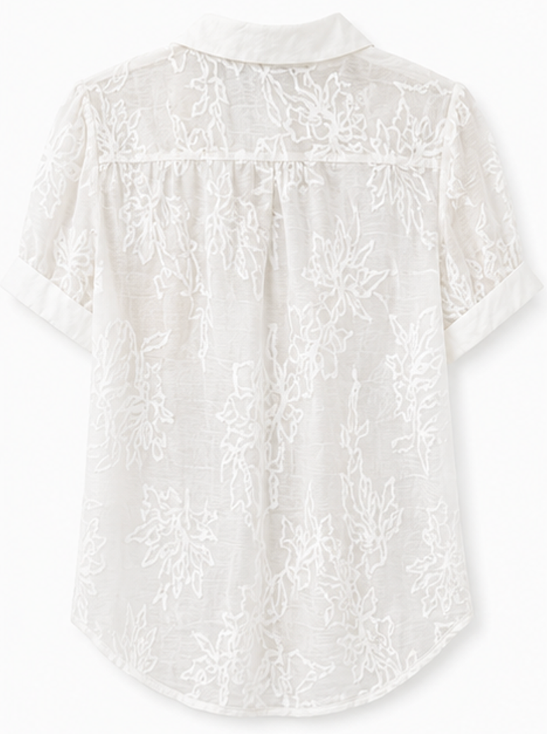 Sheer Floral Short-sleeve Blouse, Lipsy London - Size L