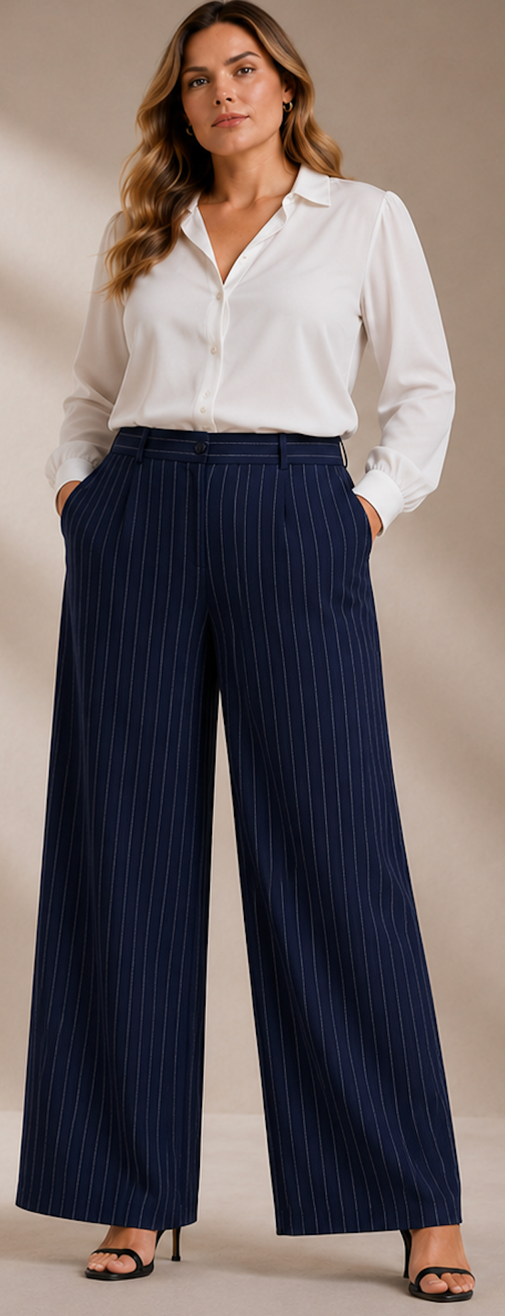 Navy Pinstripe Wide-Leg Pants, Urban Threads - Size M