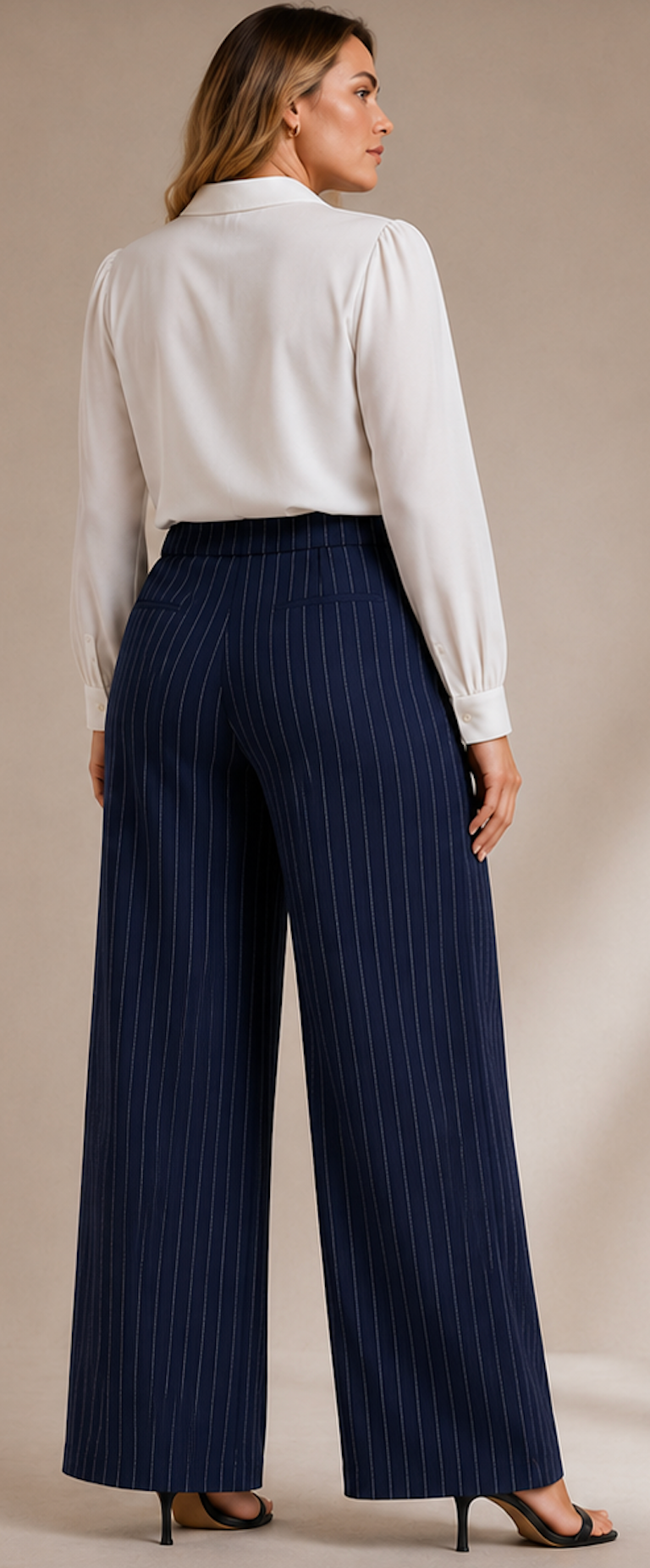 Navy Pinstripe Wide-Leg Pants, Urban Threads - Size M