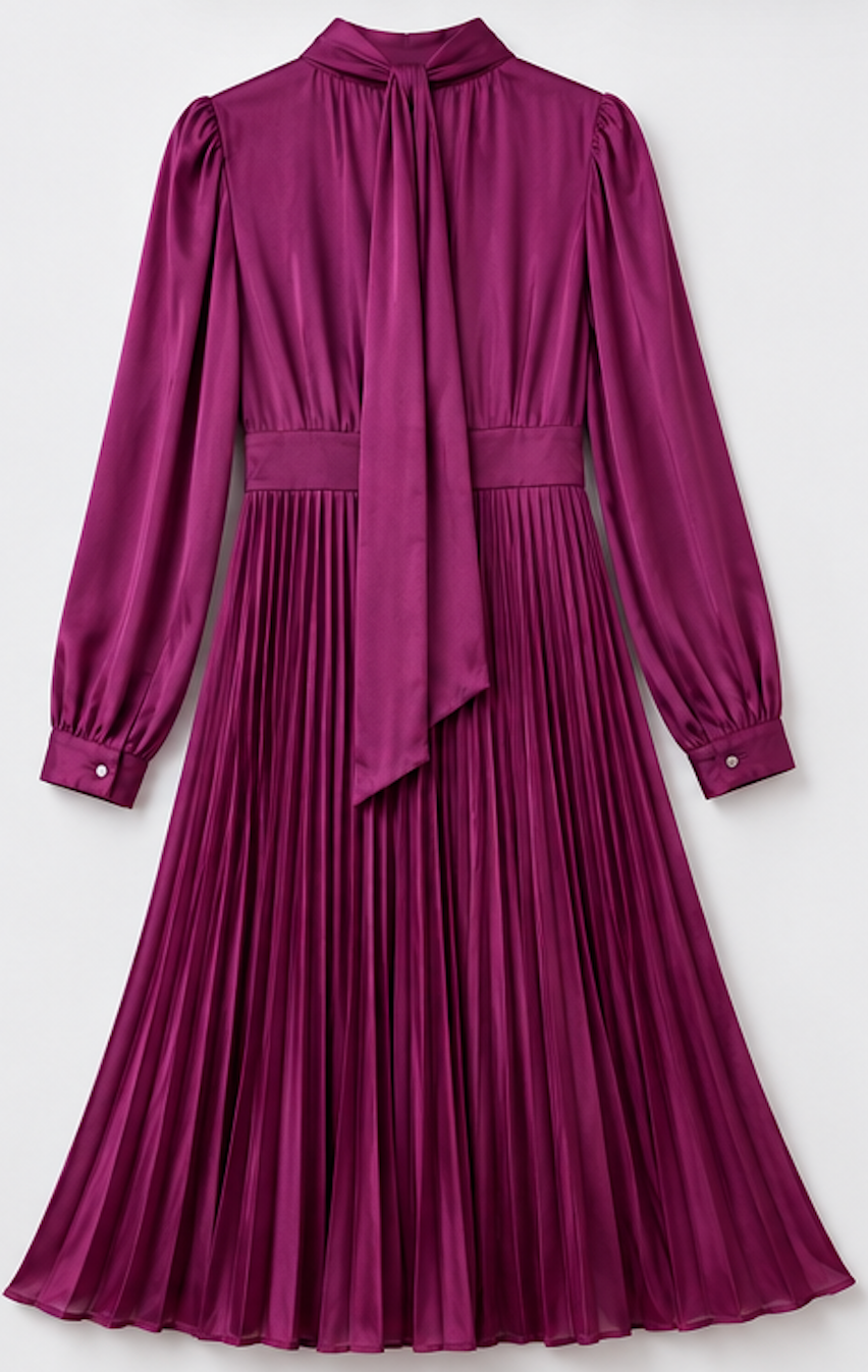 Pleated Tie‑Neck Midi Dress, Anewsta - Size 40