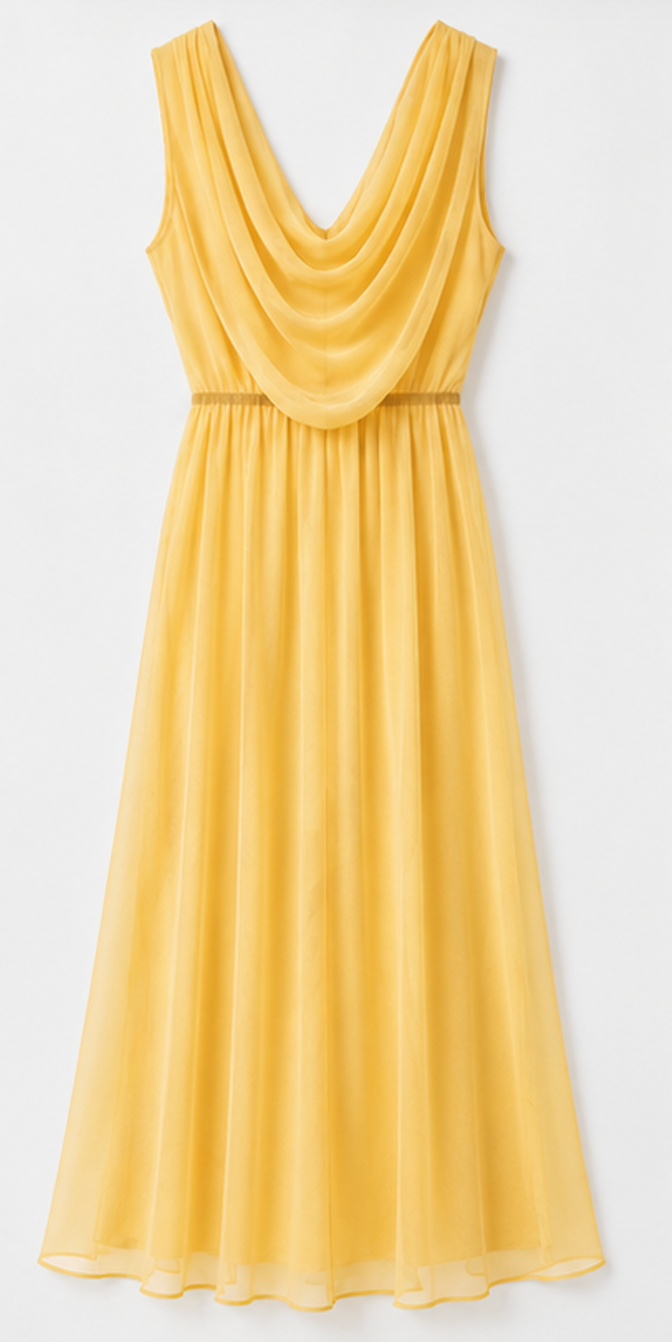Yellow London Dress with draped neck, TFNC - Size M