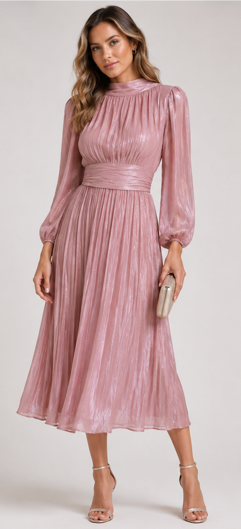 Pleated Satin-Look Maxi Dress, ANEWSTA - Size M
