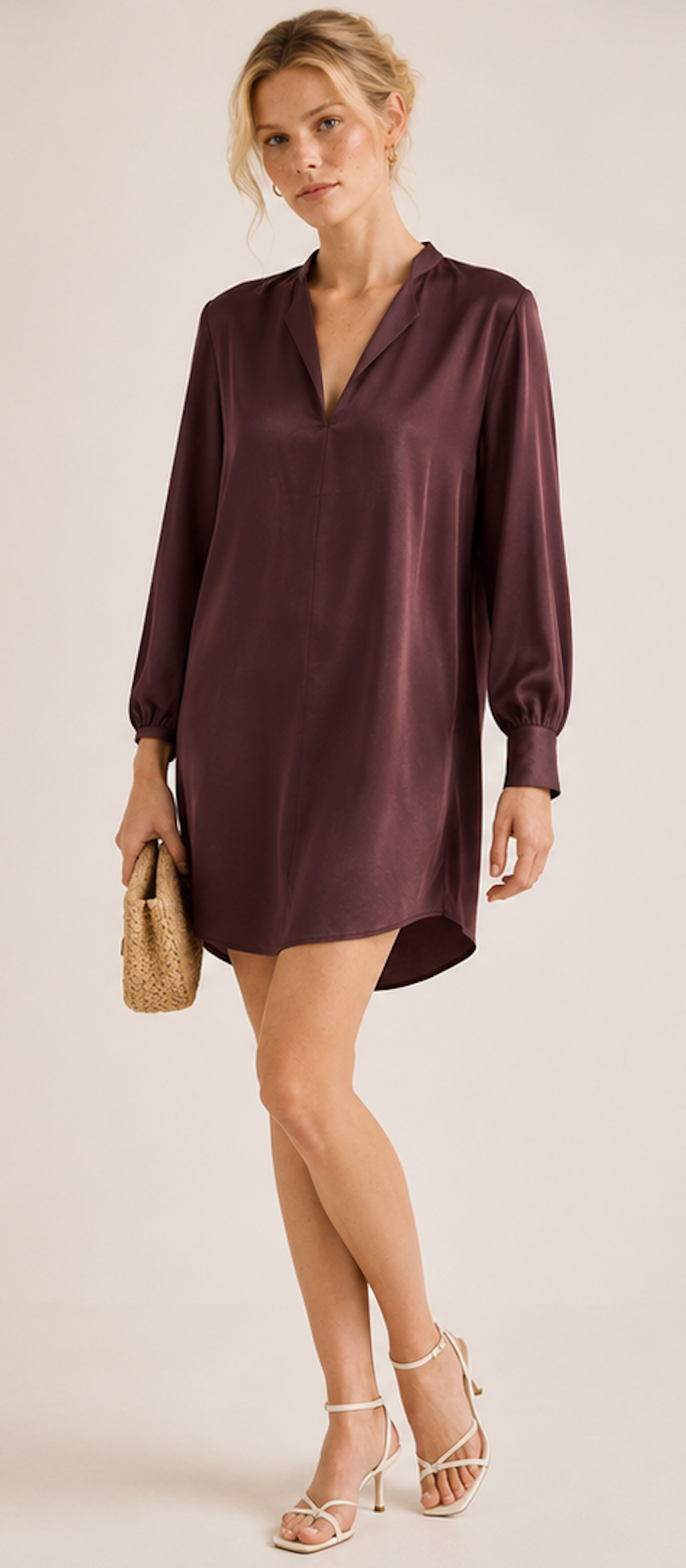 V-neck Tunic Blouse in Burgundy, H&M  - Size L