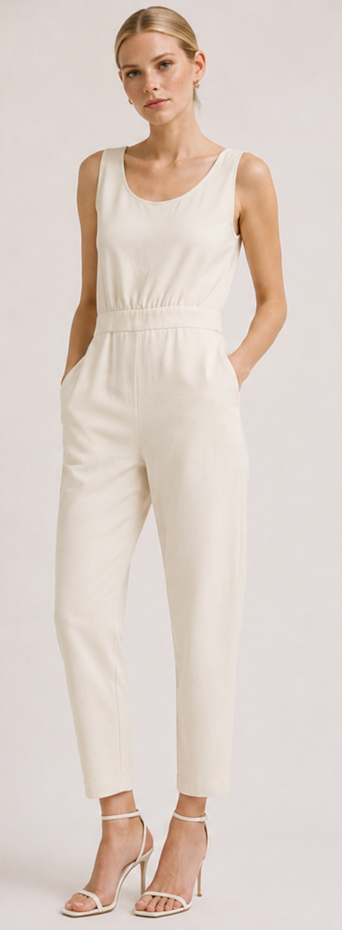 Ivory Sleeveless Jumpsuit, Massimo Dutti – Size XS