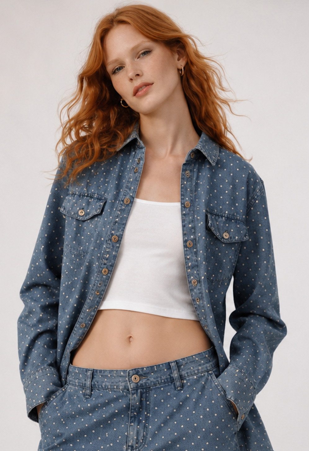 Polka dotted denim shirt, MICHA - Size M